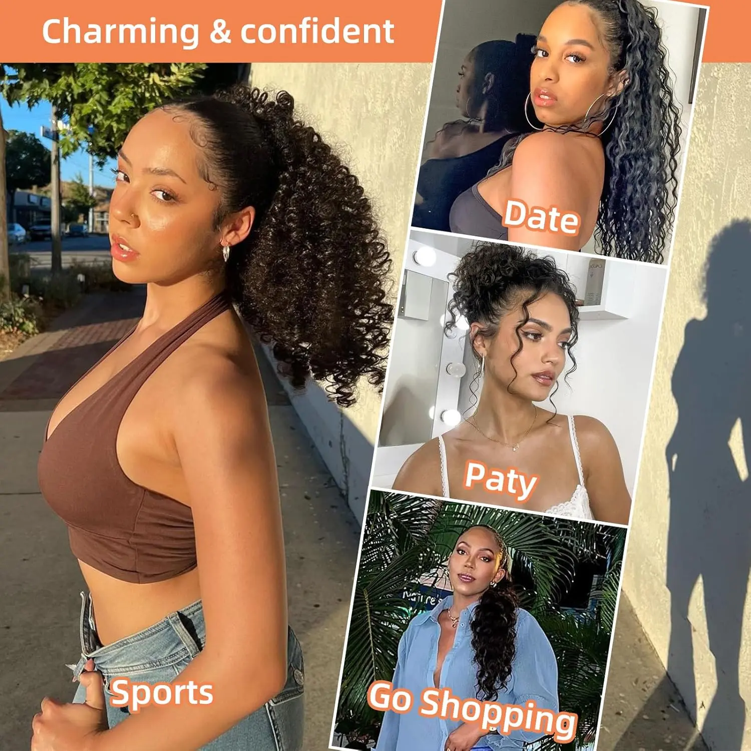 Ponytail Extension Drawstring Ponytail for Black Women 12/14/18/22 Inch Synthetic Long Afro Curly Fluffy Ponytail for Daily Use