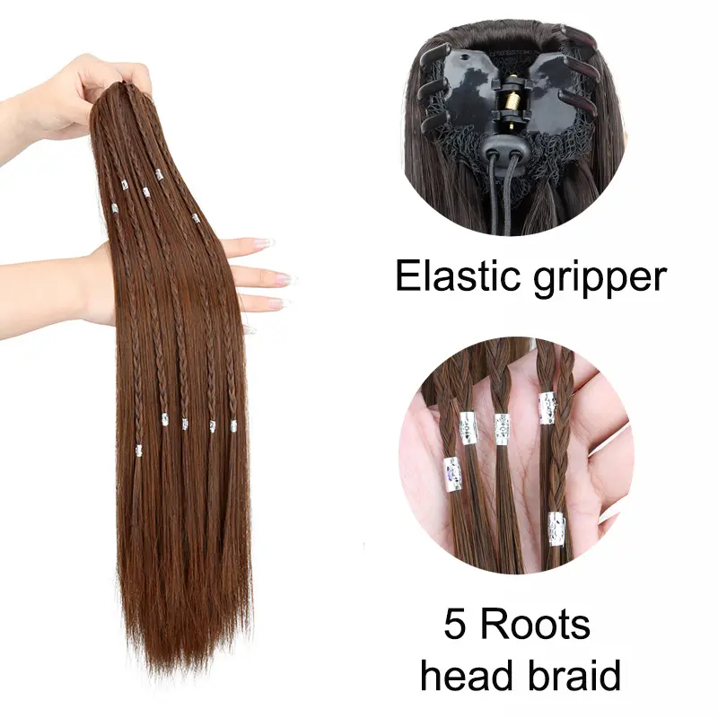 Synthetic 22Inch Long Straight Ponytail Claw Clip-on Braid Fake Hair Extension Heat Resistant Hairpiece for Women