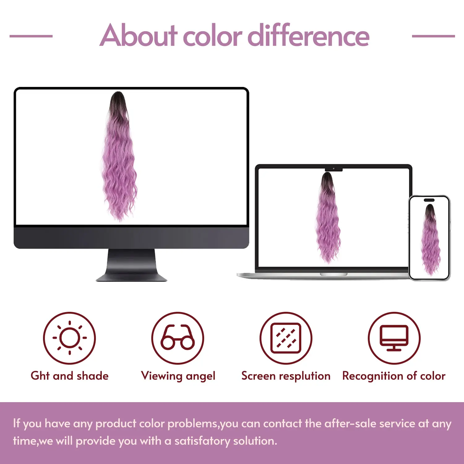 Synthetic Claw Ponytail Extension Ombre Purple Ponytail Hair 24 inch Water Wave Hairpieces for Women Girls Daily Use Party