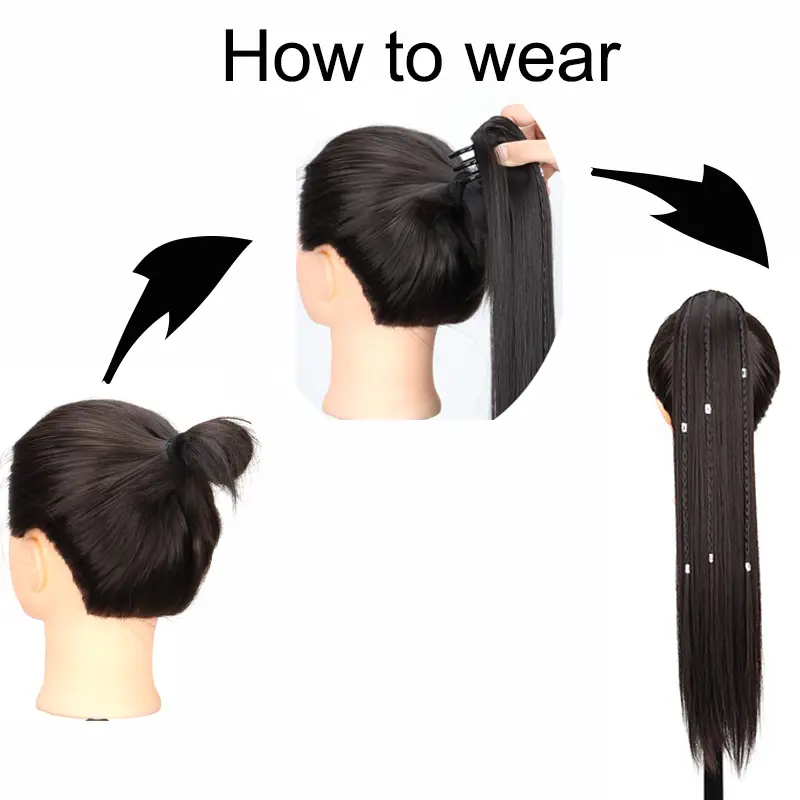 Synthetic 22Inch Long Straight Ponytail Claw Clip-on Braid Fake Hair Extension Heat Resistant Hairpiece for Women