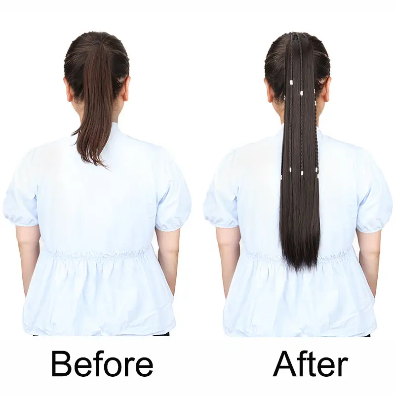 Synthetic 22Inch Long Straight Ponytail Claw Clip-on Braid Fake Hair Extension Heat Resistant Hairpiece for Women