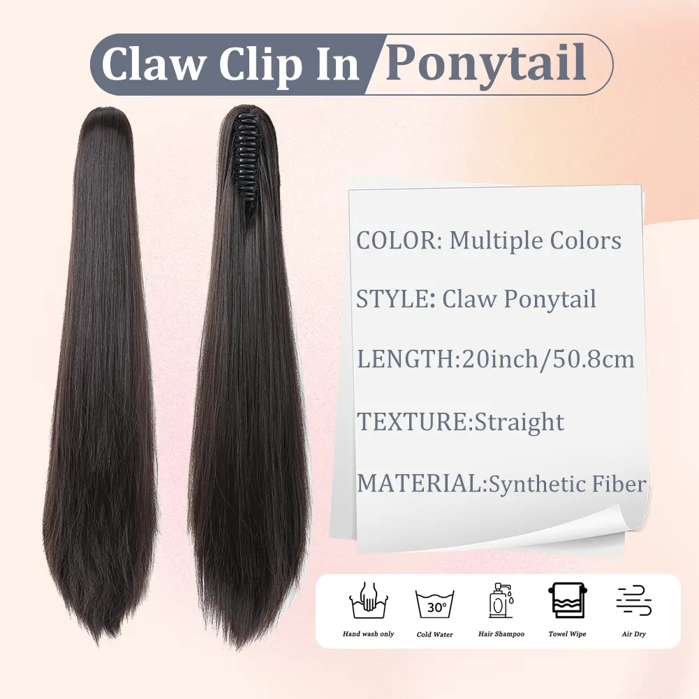 Straight Long Pony Tail Claw Clip in Ponytail Extension 20 Inch Natural Soft High Quality Synthetic Hairpiece for Women Girls