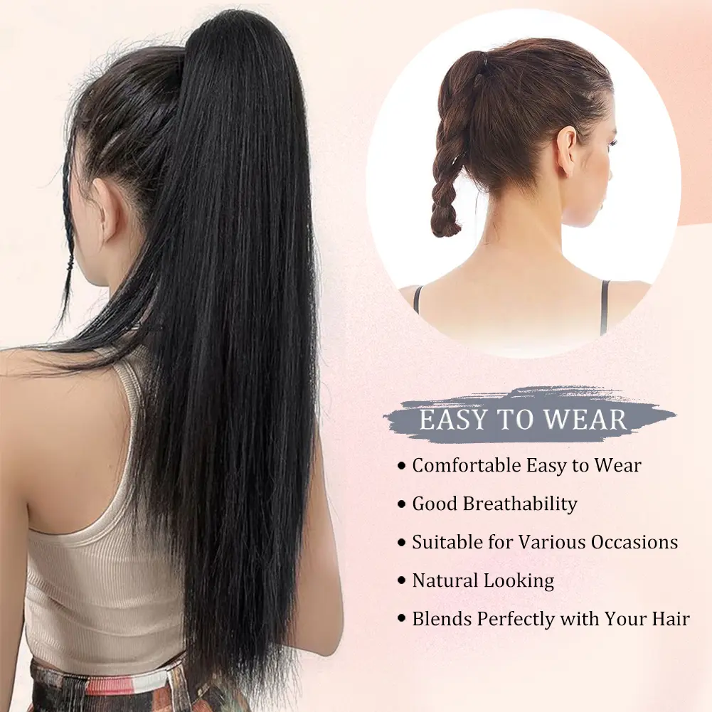 Straight Long Pony Tail Claw Clip in Ponytail Extension 20 Inch Natural Soft High Quality Synthetic Hairpiece for Women Girls