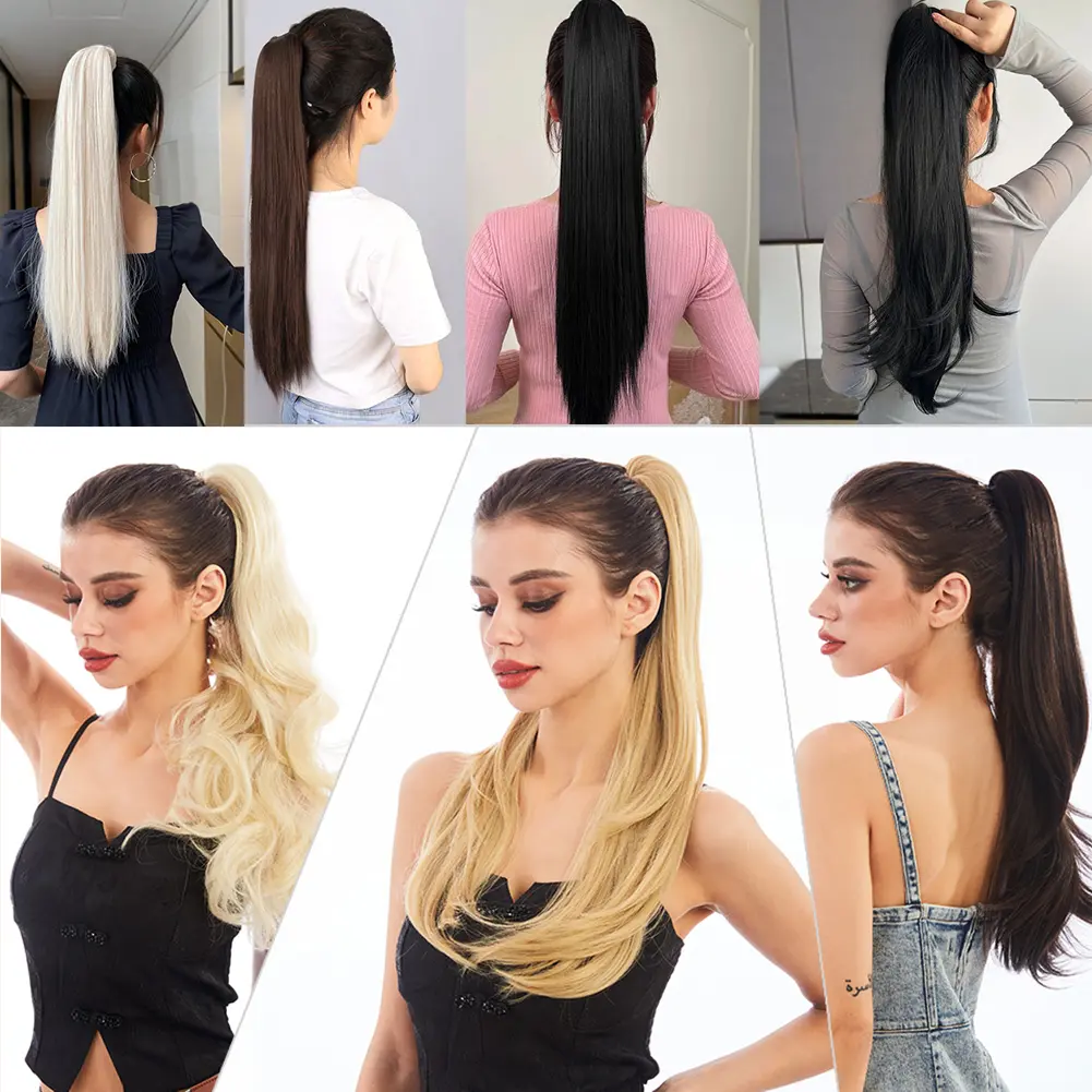 Straight Long Pony Tail Claw Clip in Ponytail Extension 20 Inch Natural Soft High Quality Synthetic Hairpiece for Women Girls