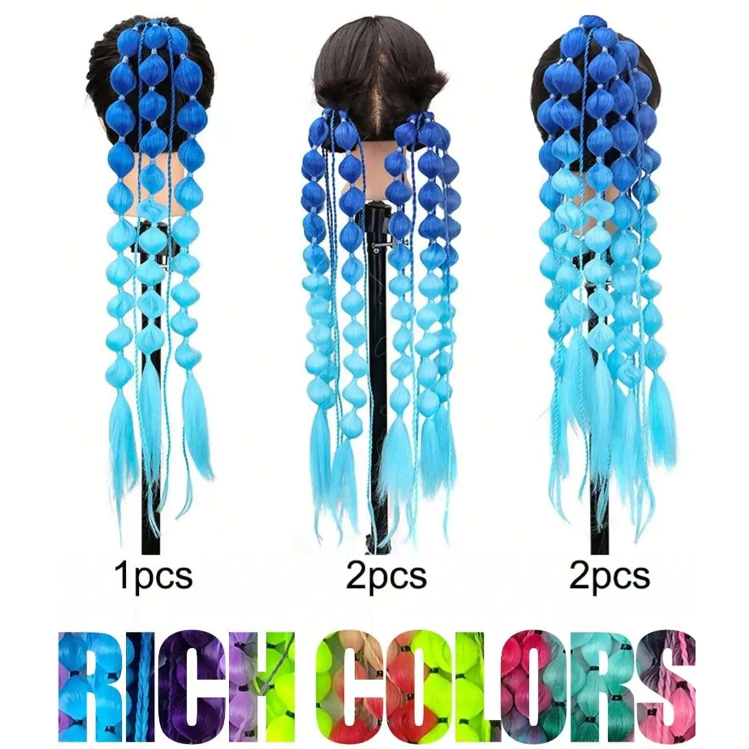 2 PCS Synthetic Bubble Ponytail Extensions 20" Lightweight Colored Hair Extensions with Hair Tie for Women Girl Daily Party Use