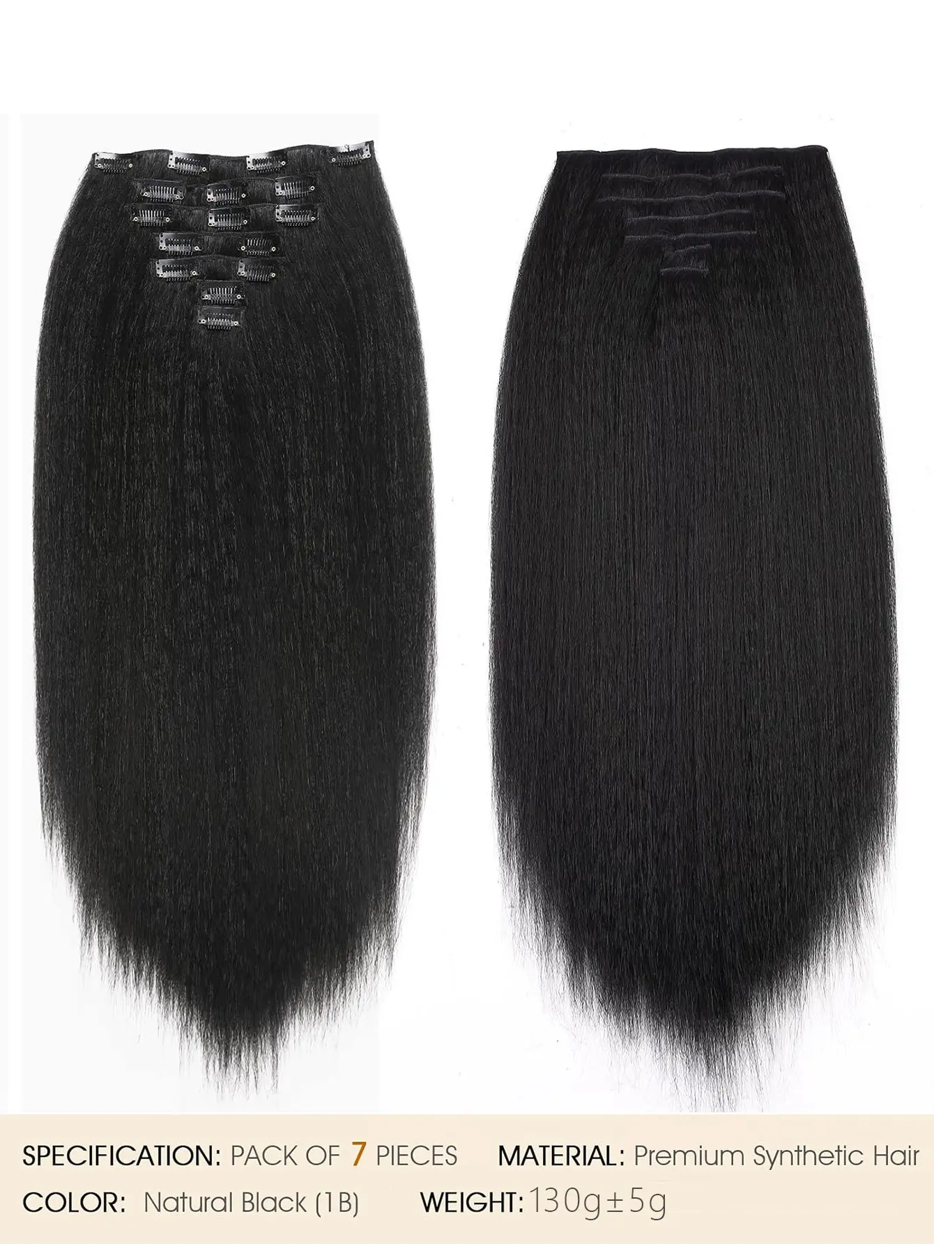 12 Inch - 26 inch 7 Pcs Yaki Kinky Straight Clip In Hair Extensions Black Hair   y2k Seamless Clip Ins for Black Women