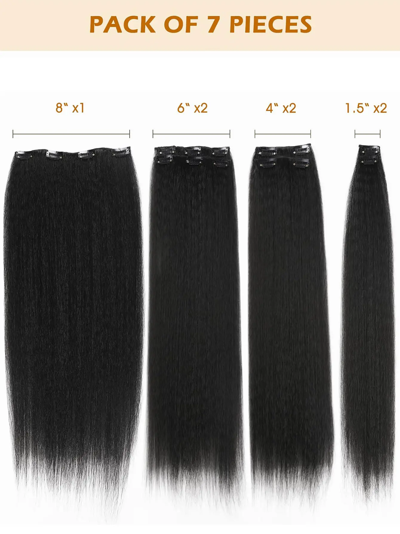 12 Inch - 26 inch 7 Pcs Yaki Kinky Straight Clip In Hair Extensions Black Hair   y2k Seamless Clip Ins for Black Women