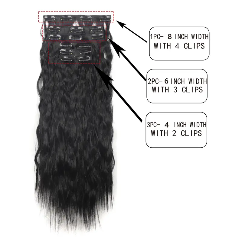 Synthetic Clip In Hair Extensions 6PCS Set Kinky Curly 24inch Long  Clip On Hairpiece Style For Women Girls Daily Party