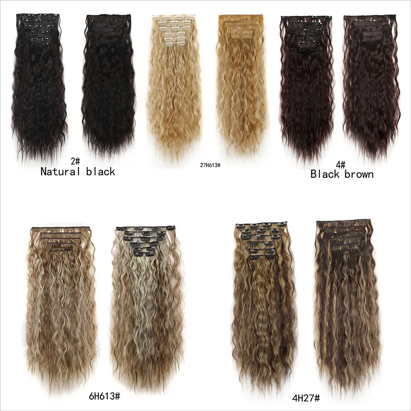 Synthetic Clip In Hair Extensions 6PCS Set Kinky Curly 24inch Long  Clip On Hairpiece Style For Women Girls Daily Party