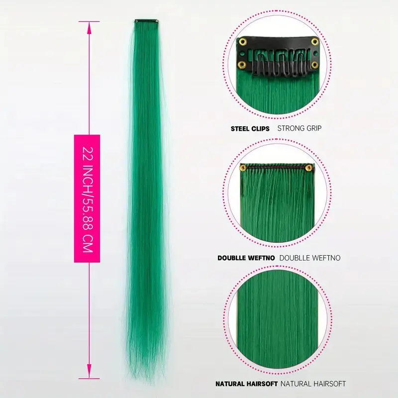 Synthetic 22Inch 5 Pcs/Pack Ombre Colors Hair Extensions Clip In Rainbow Hairpiece Heat Resistant  Hair for Women