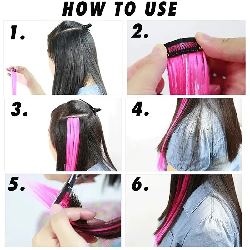 Synthetic 22Inch 5 Pcs/Pack Ombre Colors Hair Extensions Clip In Rainbow Hairpiece Heat Resistant  Hair for Women