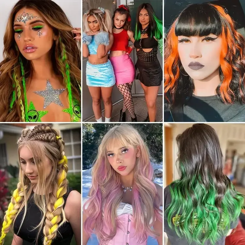 Synthetic 22Inch 5 Pcs/Pack Ombre Colors Hair Extensions Clip In Rainbow Hairpiece Heat Resistant  Hair for Women