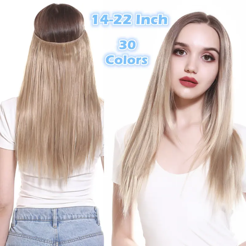 SARLA Synthetic No Clip Hair Extension Ombre Natural Fake False Long Straight Hairpiece Blonde Hair For Women