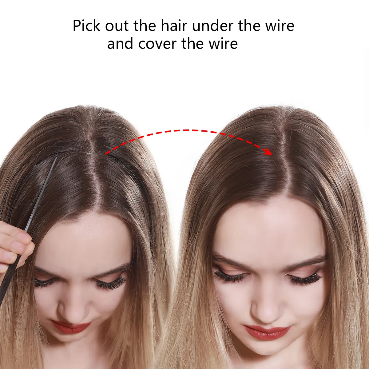 SARLA Synthetic No Clip Hair Extension Ombre Natural Fake False Long Straight Hairpiece Blonde Hair For Women