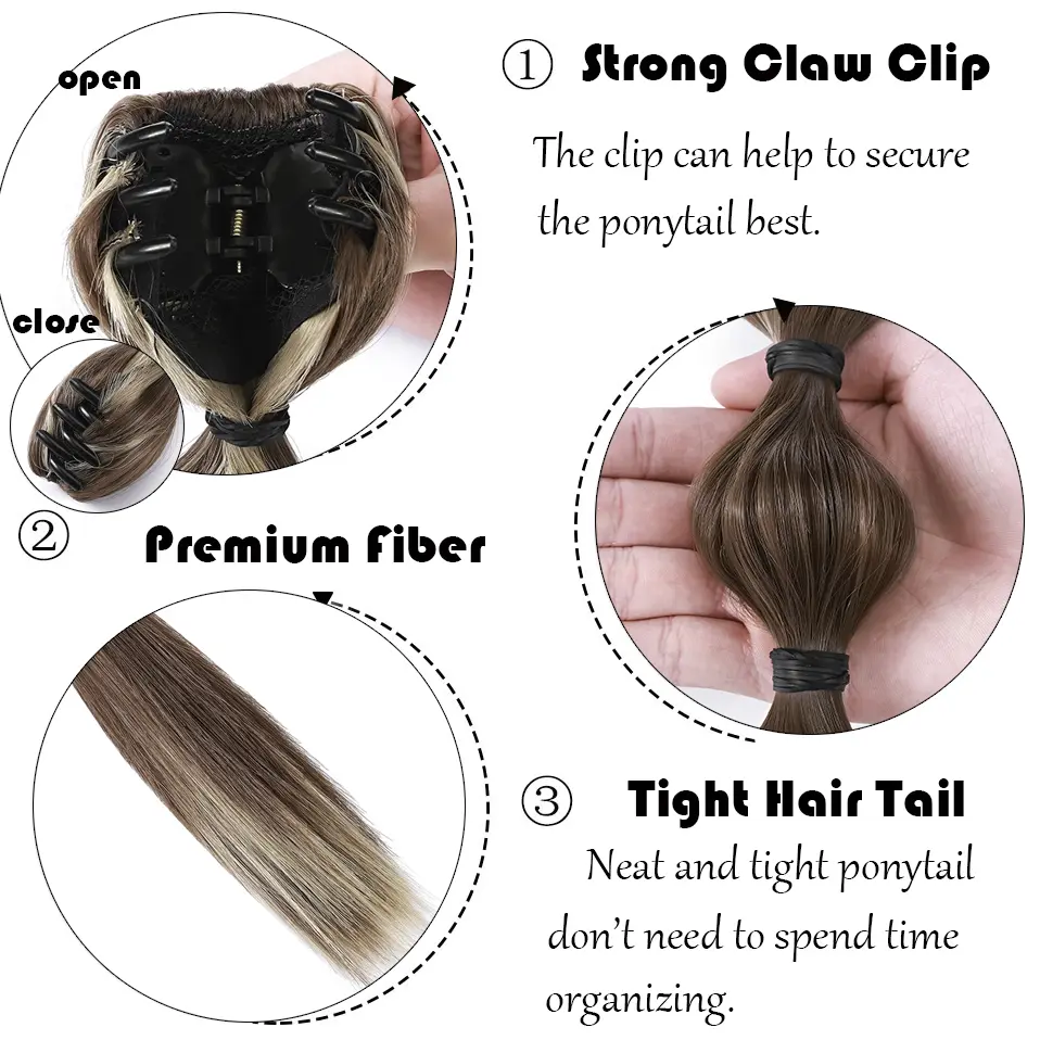 S-noilite Synthetic 18inch Bubble Claw On Ponytail Extension Long Straight Fashionable Hairpiece Hair Accessories For Women