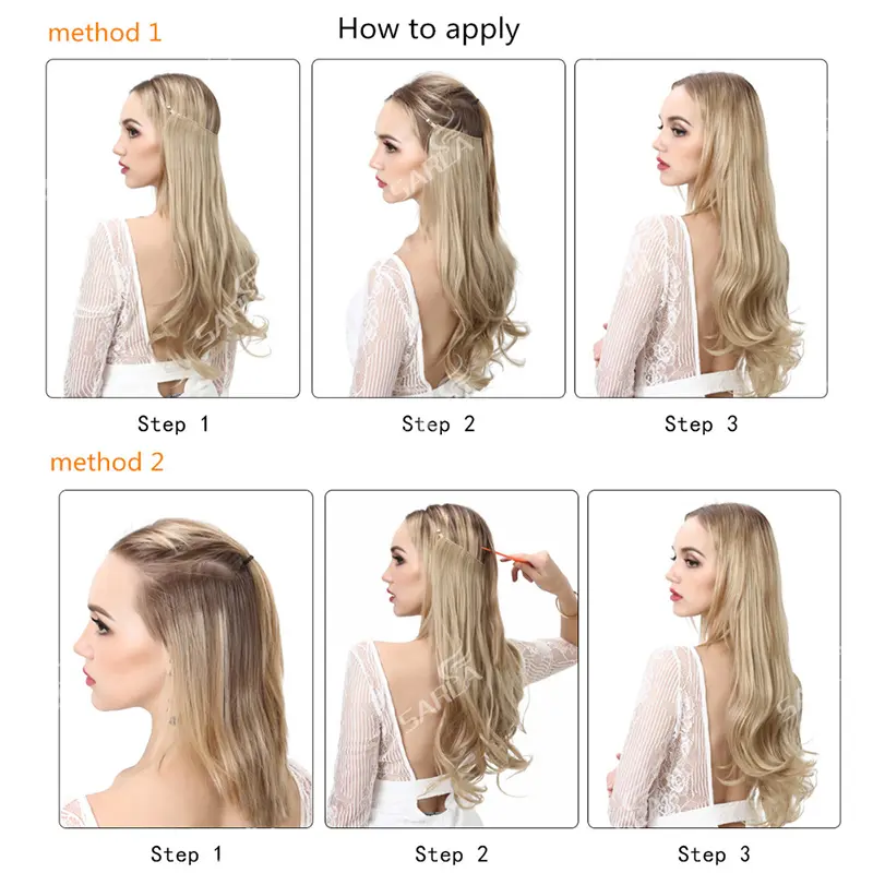 SARLA Synthetic No Clip Hair Extension Ombre Natural Fake False Long Straight Hairpiece Blonde Hair For Women