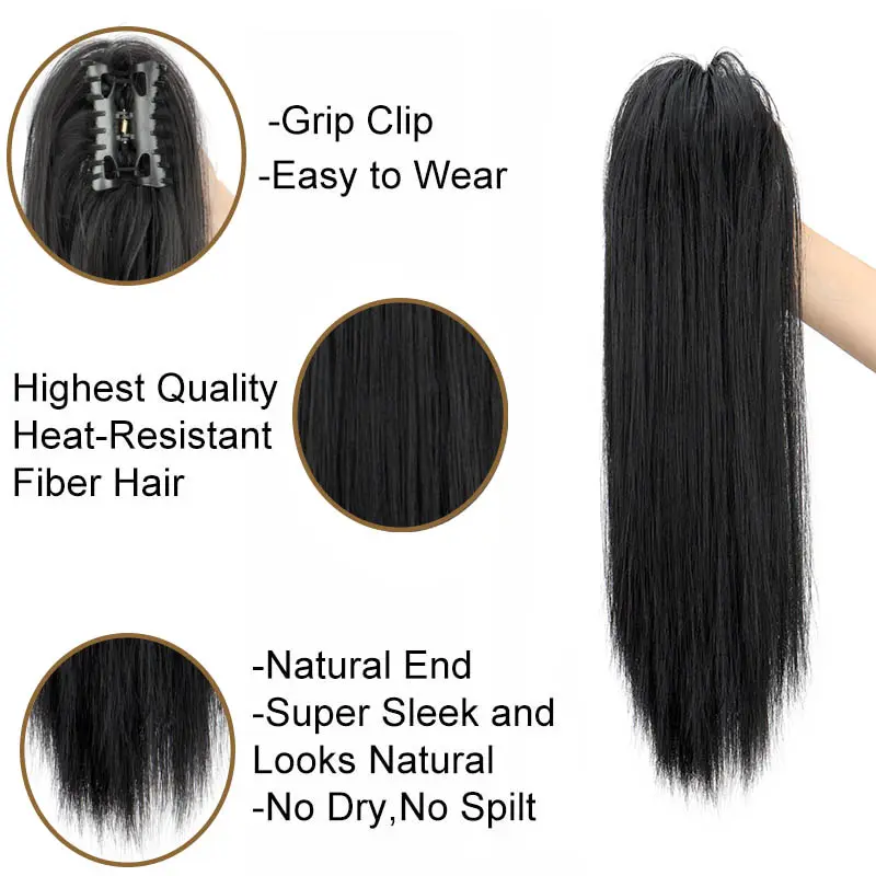 WIGSIN 18Inch Synthetic Waterfall Long Straight Black-Brown Claw Clip in Ponytail Extension for Women Everyday Use