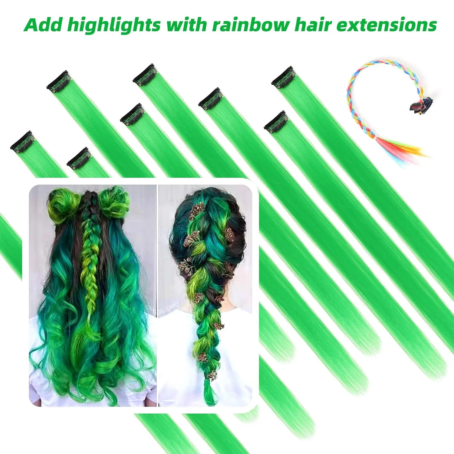 Synthetic 5PCS Colorful Hair Extensions Party Highlights Colorful Clip in Hair Extensions Straight Hairpieces for Women Girls