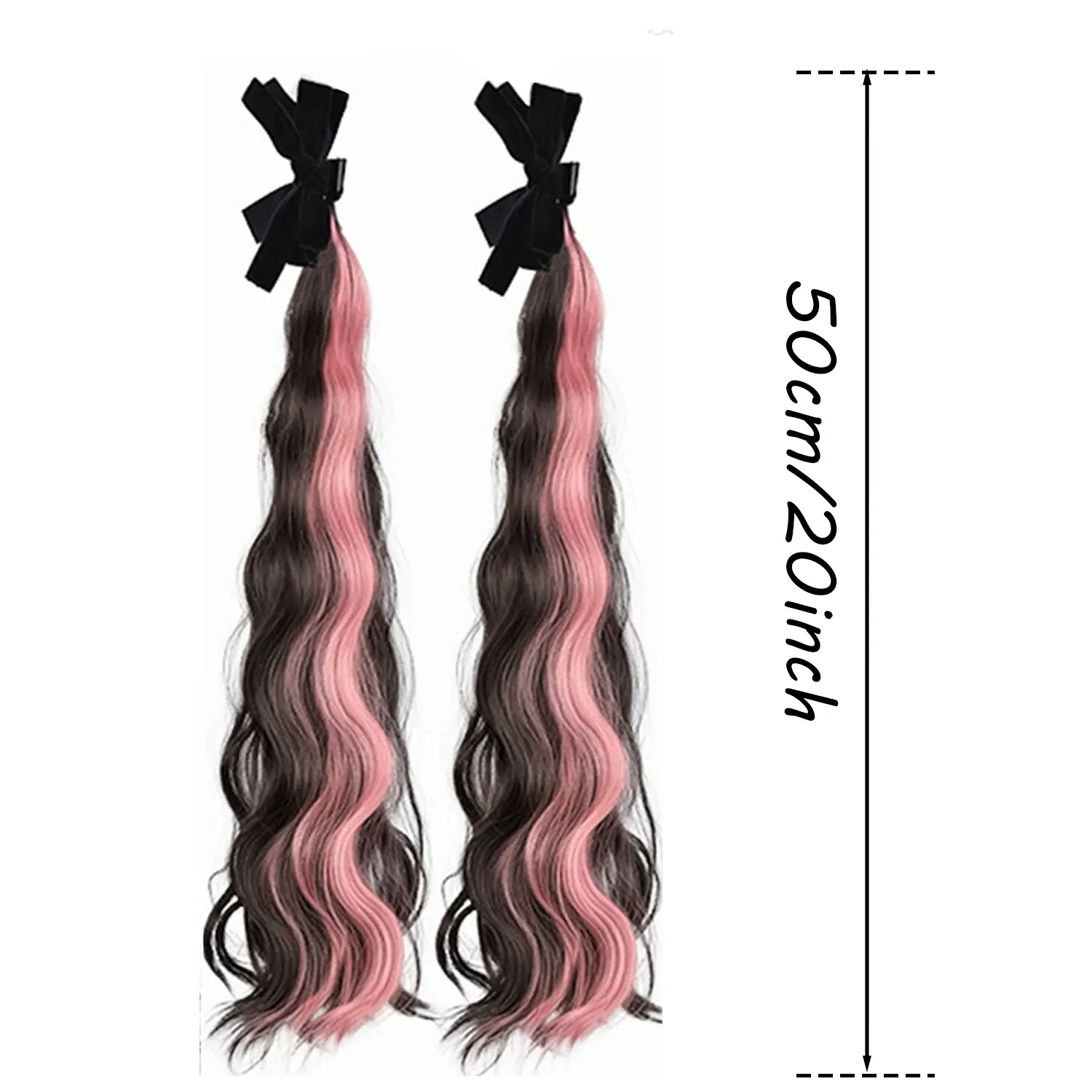 Fashionable Highlight Elf Ear 2Pcs Synthetic Wig Sweet Princess Head Bow Clip-on Curly Hair Ponytail Wig for Women