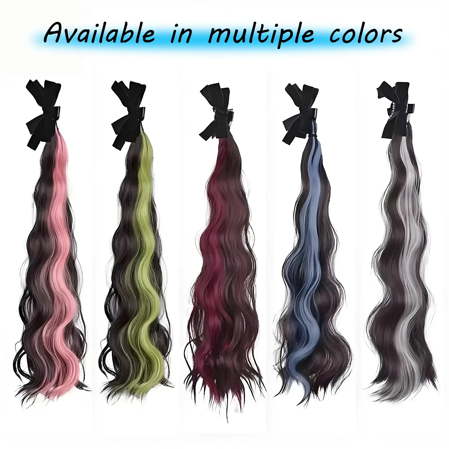 Fashionable Highlight Elf Ear 2Pcs Synthetic Wig Sweet Princess Head Bow Clip-on Curly Hair Ponytail Wig for Women
