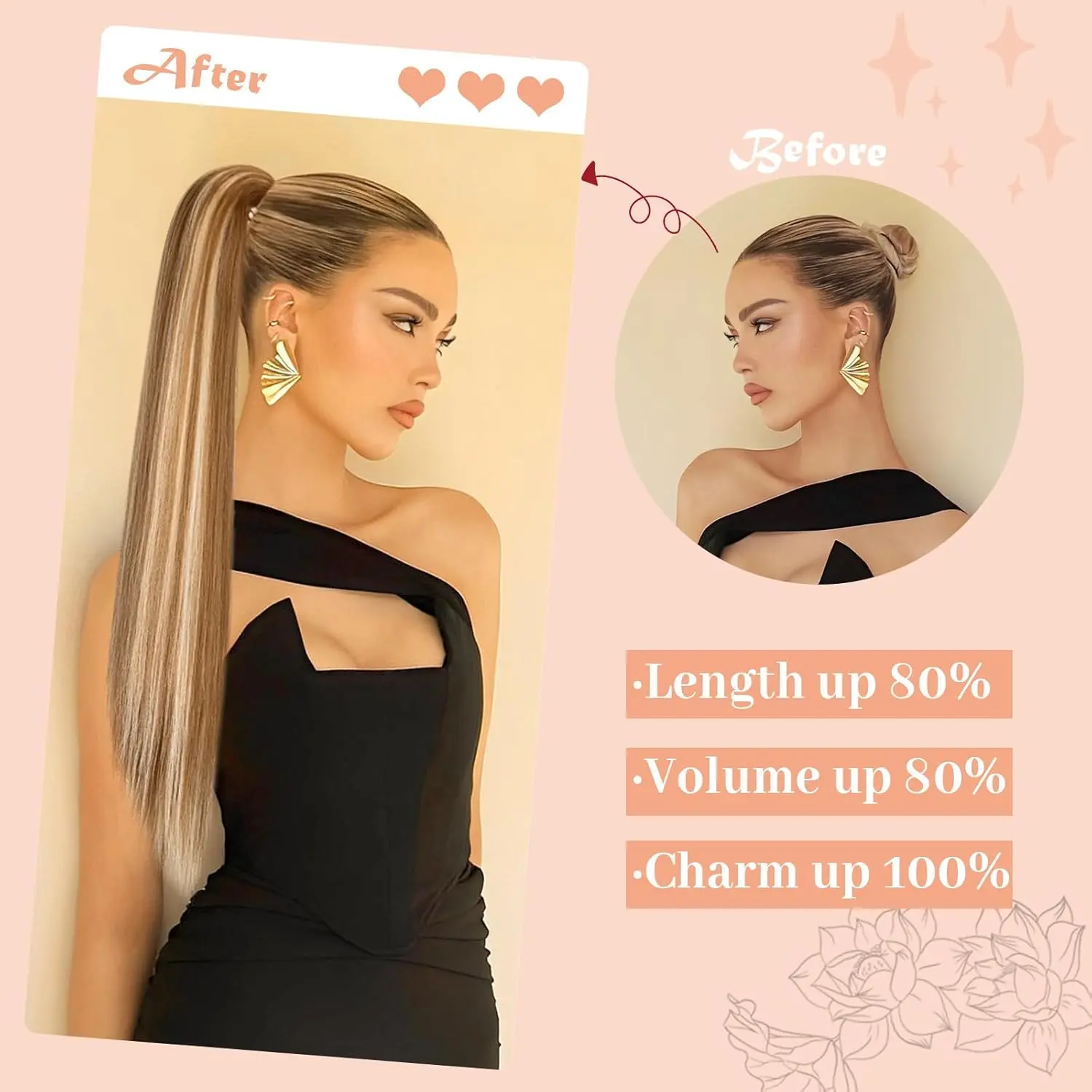 Synthetic Ponytail Hair Extension Long Straight Claw Clip Ponytail Heat Resistant Natural Wave For Women Blonde Hairpiece