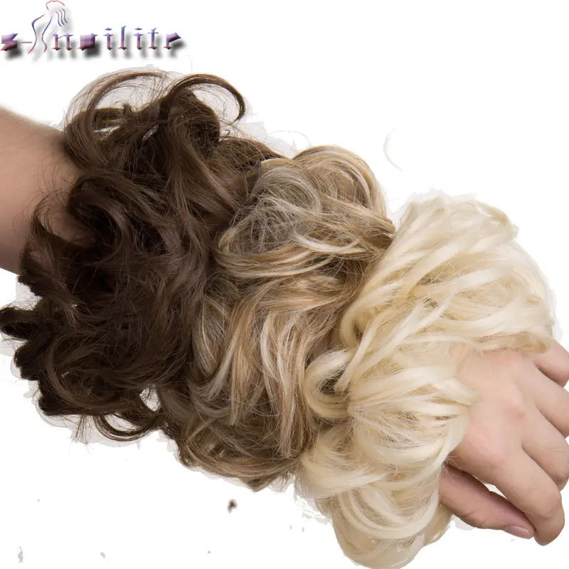S-noilite Synthetic Elastic Band With Hair Curly Chignon Hair Women Drawstring Ponytail Hairpieces Black Brown Blonde Hairpiece