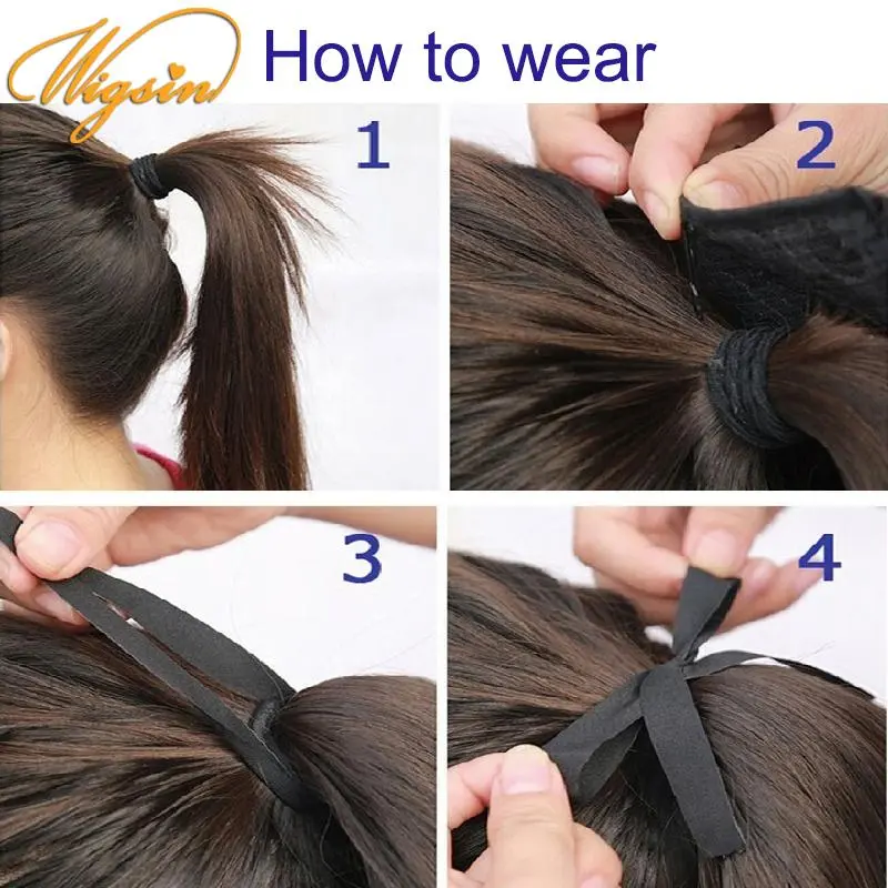 WIGSIN Synthetic 32Inch Long Straight Drawstring Ponytail Clip in Hair Extension Black Blonde Hairpiece for Women