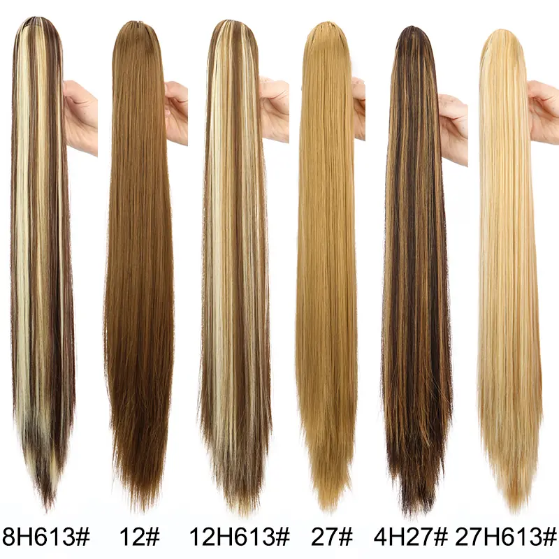 24Inch Synthetic Long Straight Claw Clip On Ponytail Hair Extensions Heat Resistant Ponytail Blonde Black Hairpiece for Women