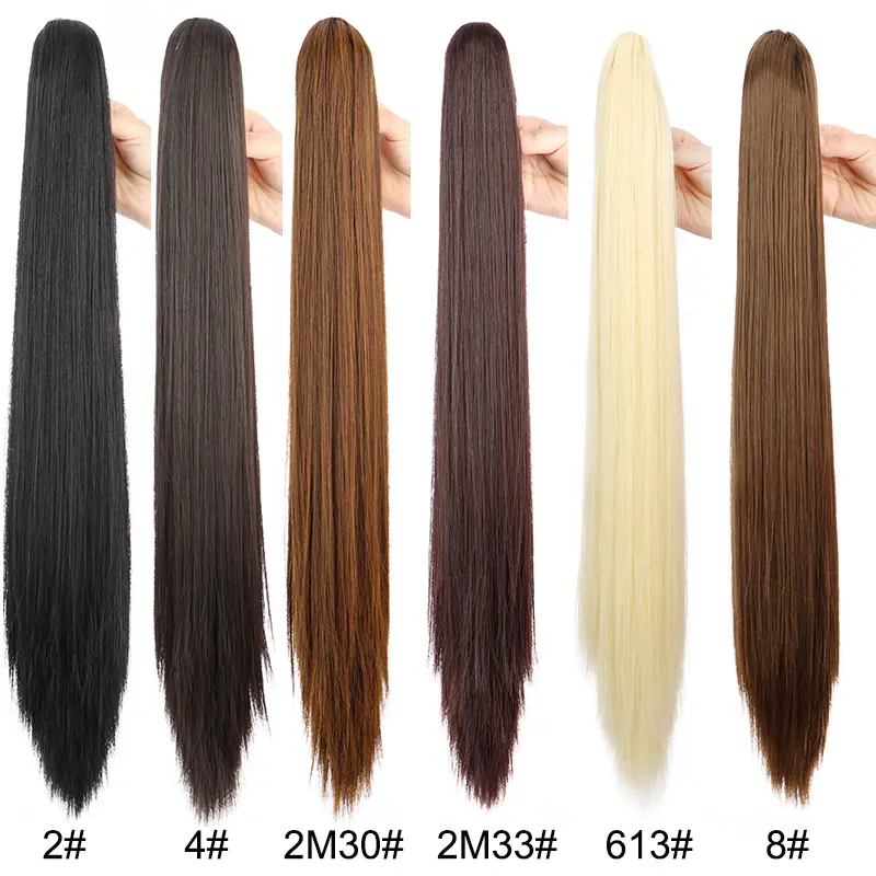 24Inch Synthetic Long Straight Claw Clip On Ponytail Hair Extensions Heat Resistant Ponytail Blonde Black Hairpiece for Women