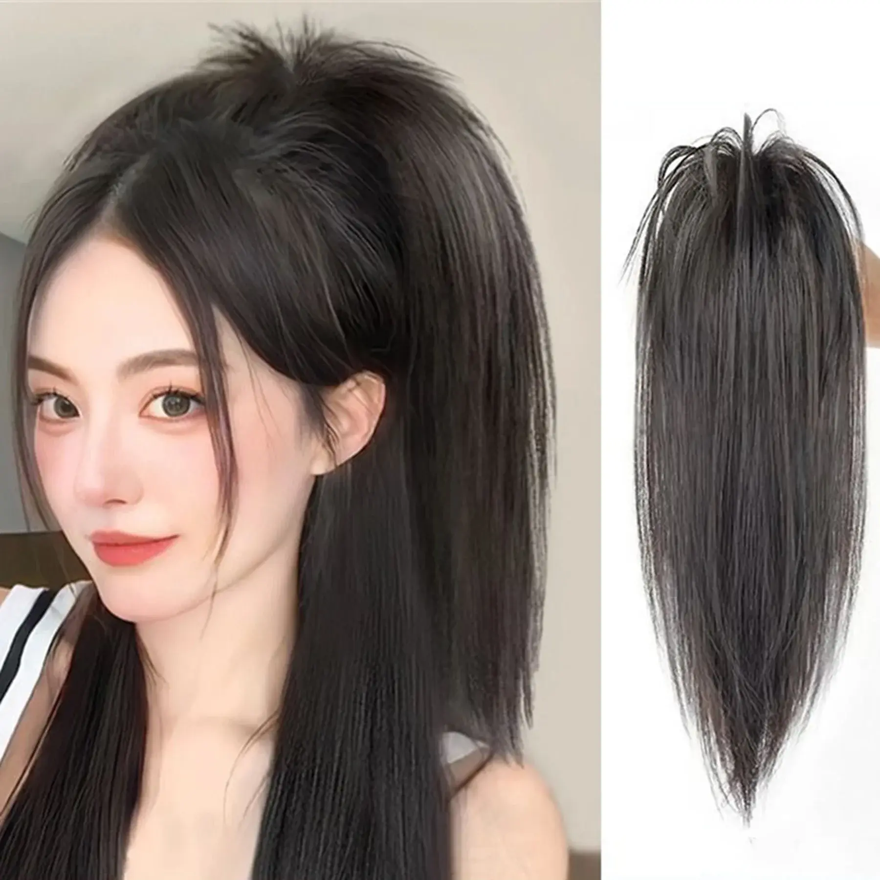 Long Straight Synthetic Ponytail Hair Extensions Heat Resistant Claw Clip on Hairpiece for Women Daily Use Party Wedding Styling