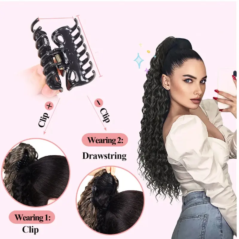 26 inch Synthetic Long Claw Clip in Ponytail Extension  Hairpiece  Wavy Hair Extension  Ponytail Hairpieces for Women