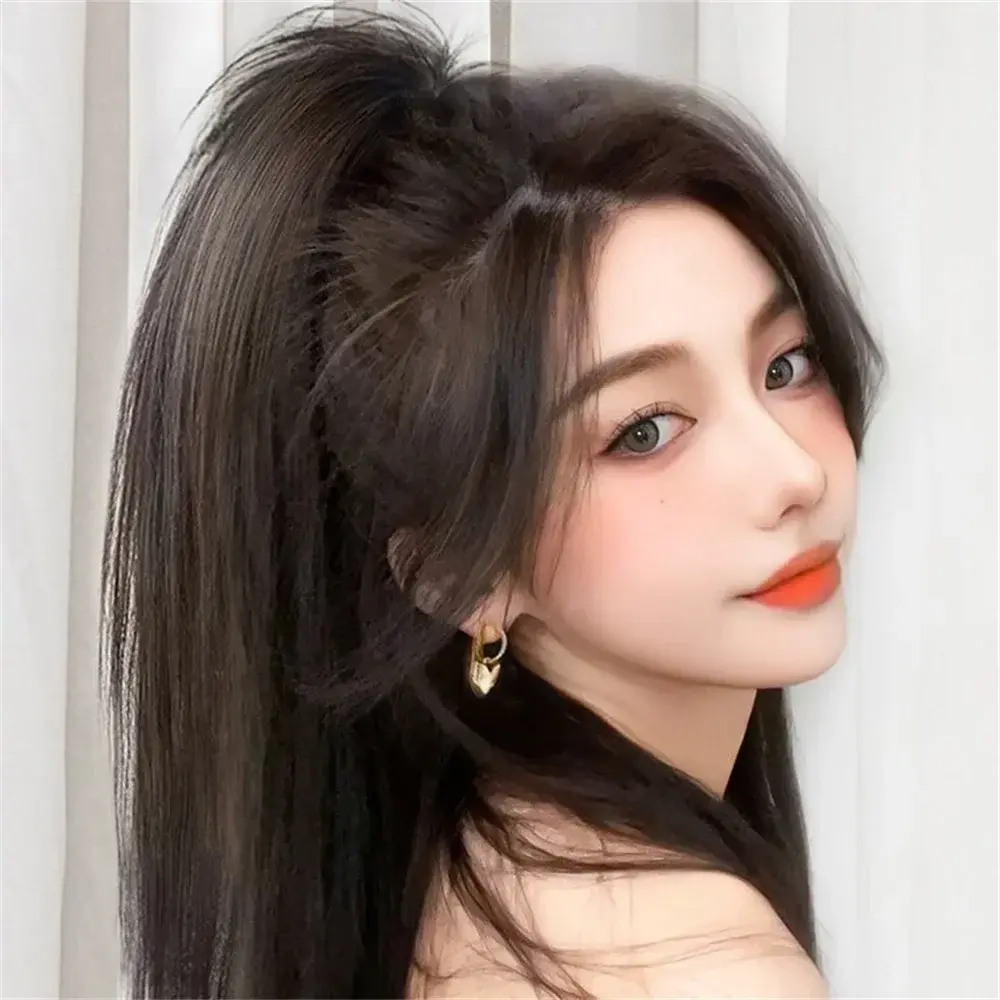 Long Straight Synthetic Ponytail Hair Extensions Heat Resistant Claw Clip on Hairpiece for Women Daily Use Party Wedding Styling