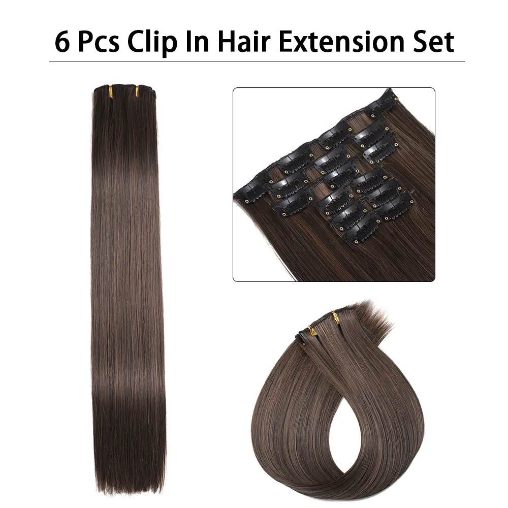 24 inches Synthetic Long Straight Hairstyle 16 Clips 6Pcs/Set Hair Extensions Blonde Black Hairpieces Heat Resistant For Women