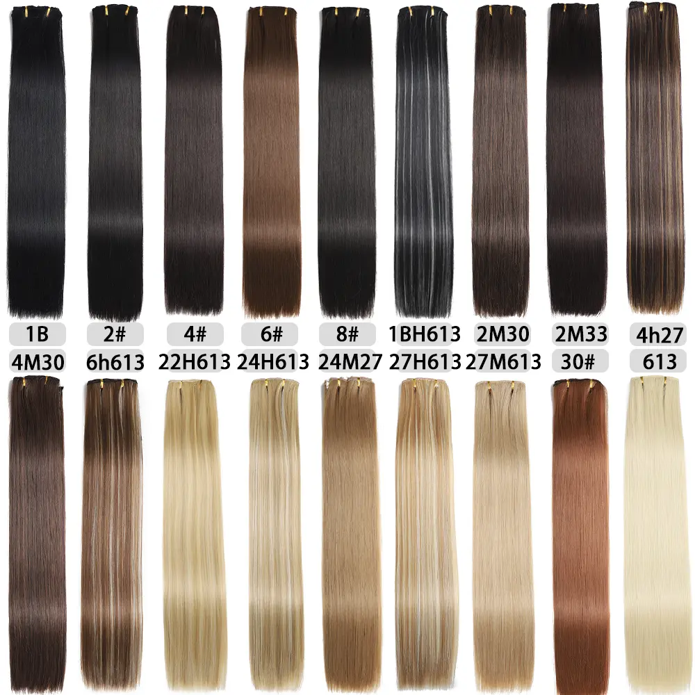 24 inches Synthetic Long Straight Hairstyle 16 Clips 6Pcs/Set Hair Extensions Blonde Black Hairpieces Heat Resistant For Women