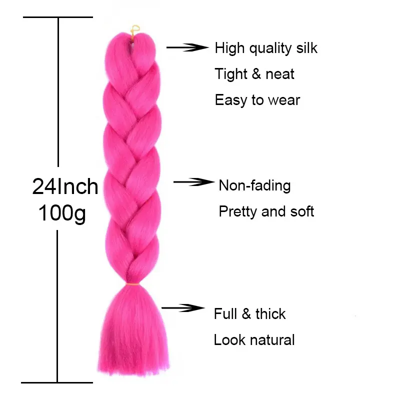 24Inch Synthetic Jumbo Braid Pre Stretched Braiding Hair Extension Ombre Black Pink Blue Hairpiece for Women