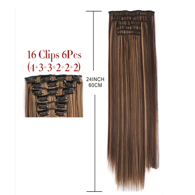 24 Inch Synthetic Clip In Hair Extensions 6PCS Hair 16 Clip Extensions  Long Straight  On Hairpieces For Women Girls