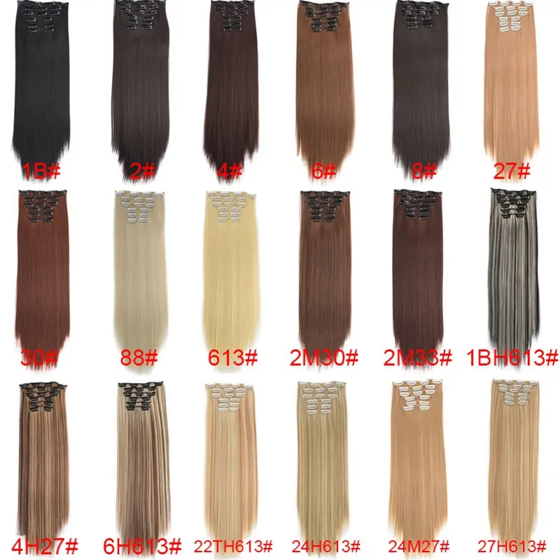 24 Inch Synthetic Clip In Hair Extensions 6PCS Hair 16 Clip Extensions  Long Straight  On Hairpieces For Women Girls
