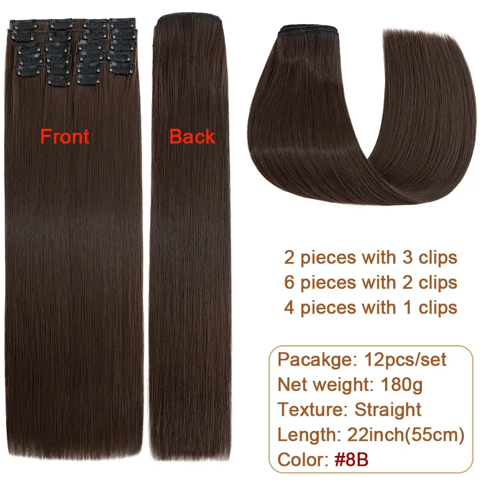 BENEHAIR 180g Straight Clip in hair extensions 22" 12PCS Hair Extensions for Women Full Head Heat Resistant Synthetic Hairpiece