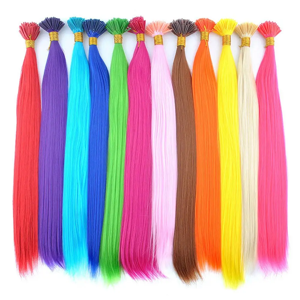 20 Strands/Pack Random Ten Colors Synthetic Colored I-Tip Stick Hair Extensions Straight Hair 16 Inch For Women High Temperature