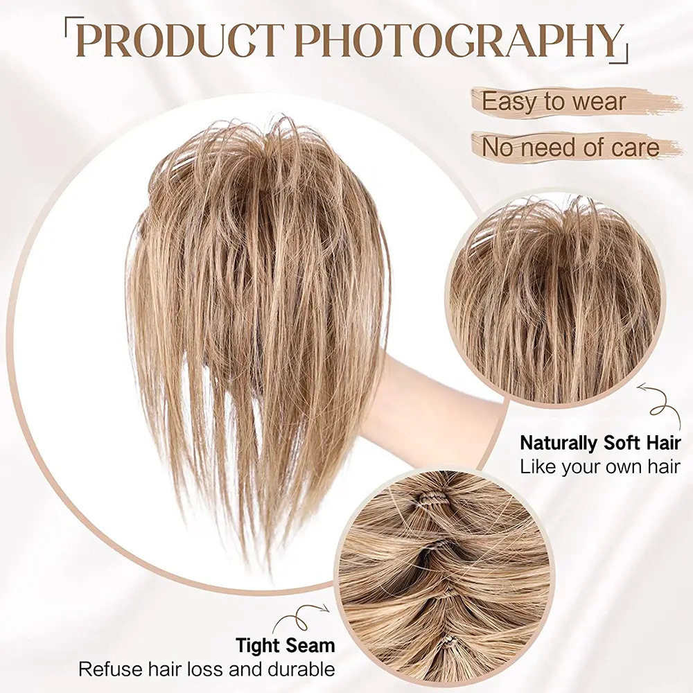 Short straight synthetic high ponytail extensions claw clip in Messy Bun hair piece for women daily use