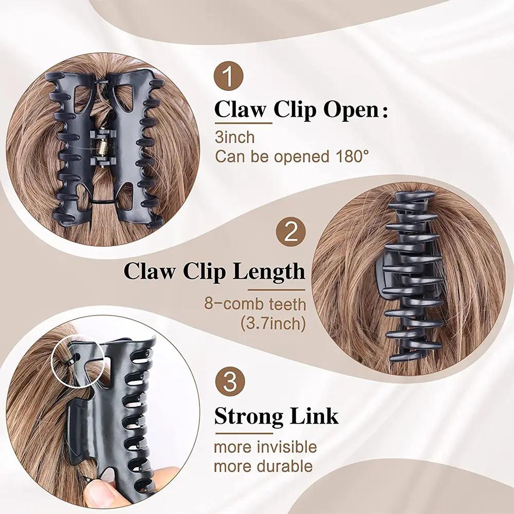Short straight synthetic high ponytail extensions claw clip in Messy Bun hair piece for women daily use