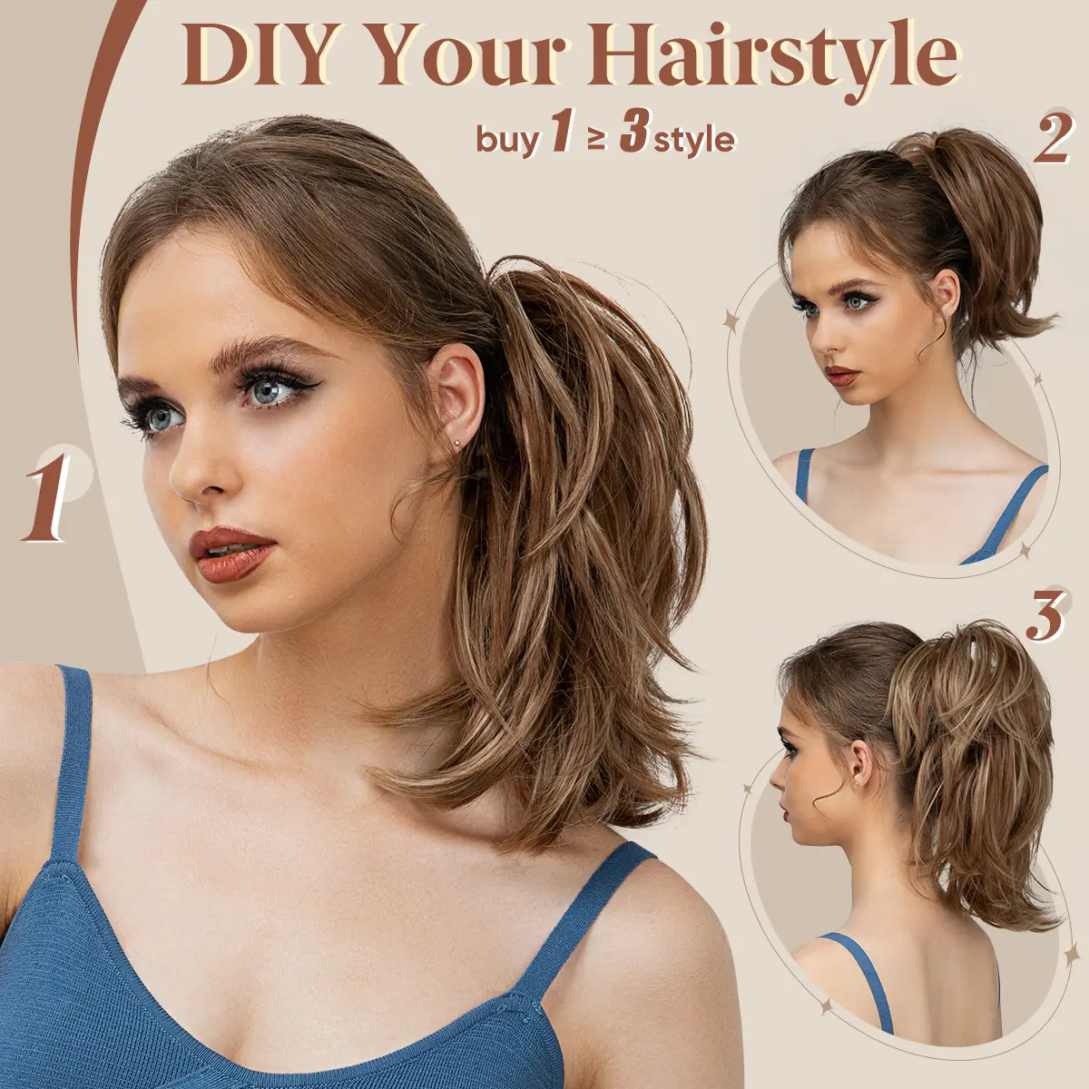 One Piece Premium Synthetic Diy Claw Clip In Ponytail Extension Hairpiece Daily Use Hair Bun Fake Blonde Pigtail for Women