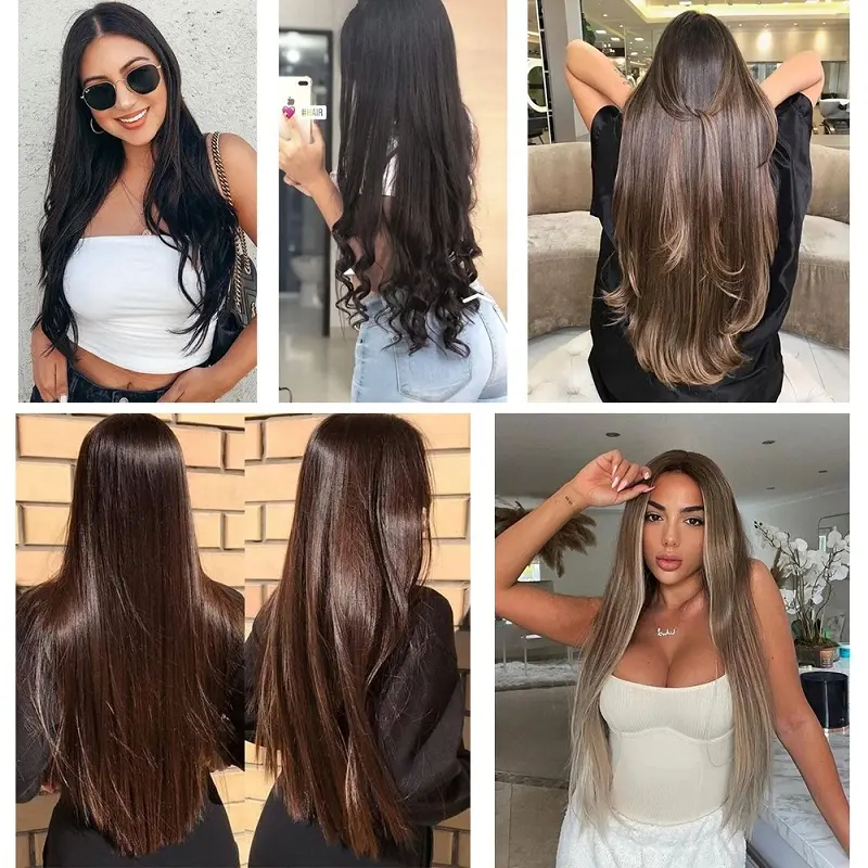 Synthetic 5-Clip One Piece Invisible Hair Extensions Long Straight 24Inch Heat Resistant Hairpiece for Women