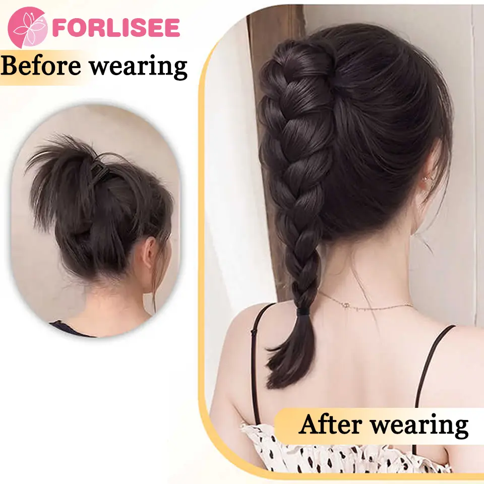 Synthetic Long Claw Clip On Bow Braid Ponytail Hair Extensions Heat Resistant Pony Tail Hair piece For Women Daily Party