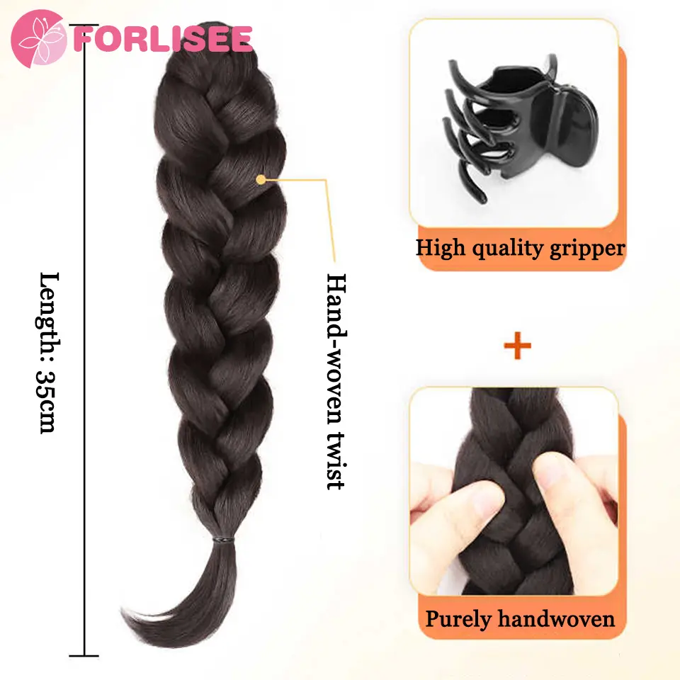 Synthetic Long Claw Clip On Bow Braid Ponytail Hair Extensions Heat Resistant Pony Tail Hair piece For Women Daily Party