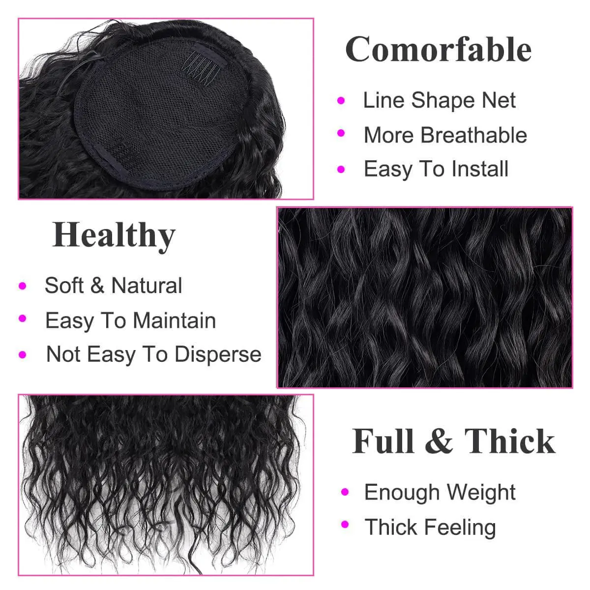 Synthetic Wig 24inch Long Curly Wave Drawstring Ponytail HairPieces Extension Heat Resistant Clip in For Women Girl