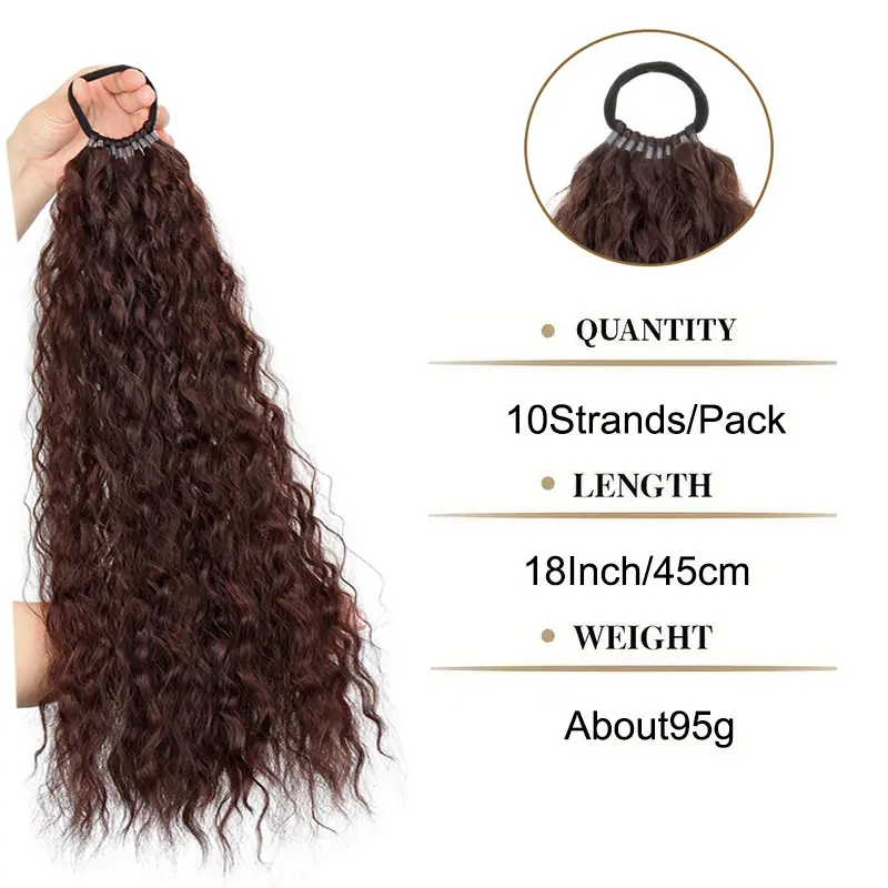 Synthetic 18Inch Ponytail Extensions  Braided Pony Tail Hairpiece Long Kinly curly Rubber Band Hair For Women