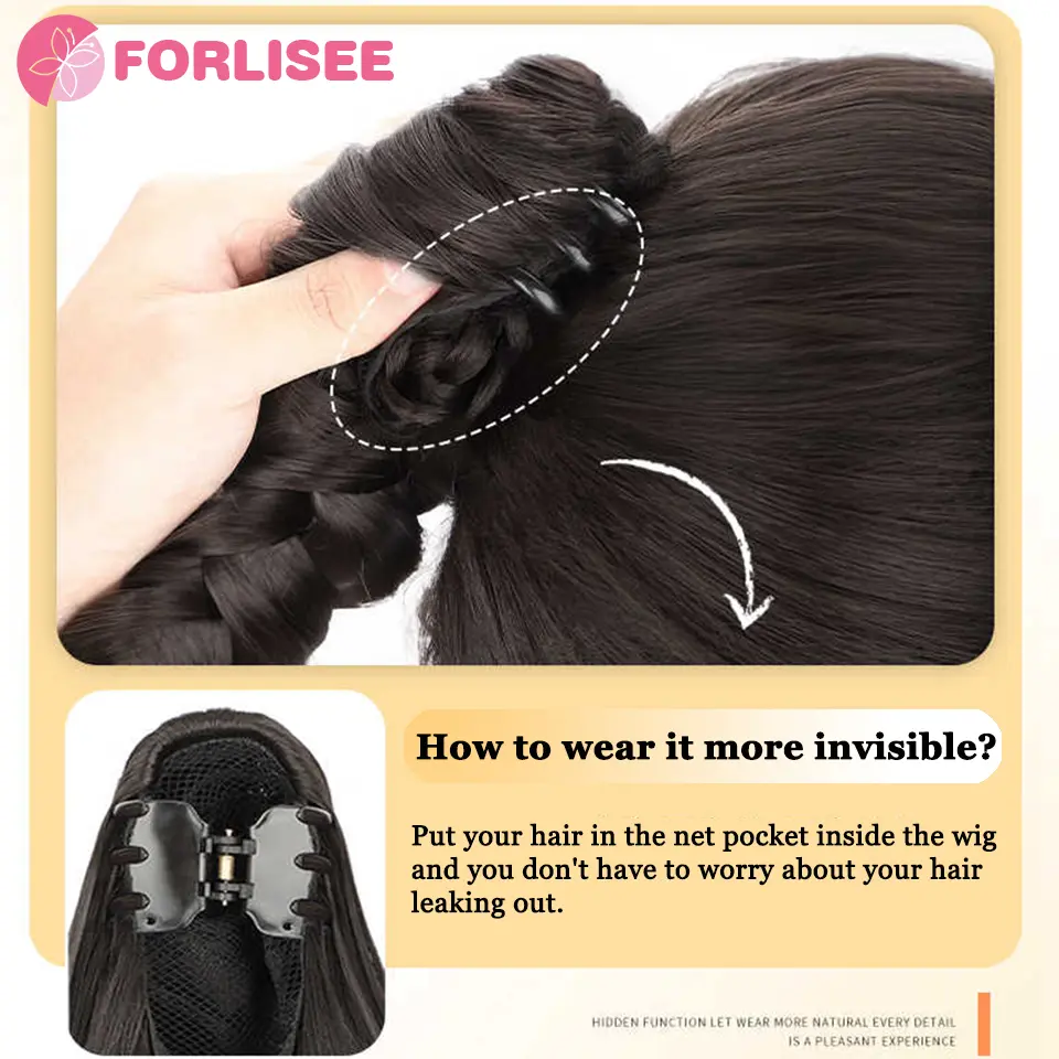 Synthetic Long Claw Clip On Bow Braid Ponytail Hair Extensions Heat Resistant Pony Tail Hair piece For Women Daily Party