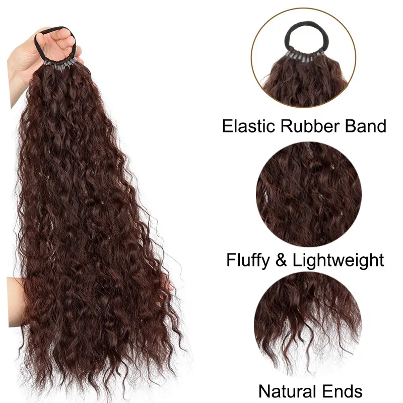 Synthetic 18Inch Ponytail Extensions  Braided Pony Tail Hairpiece Long Kinly curly Rubber Band Hair For Women