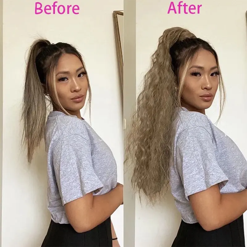 Synthetic 18Inch Ponytail Extensions  Braided Pony Tail Hairpiece Long Kinly curly Rubber Band Hair For Women